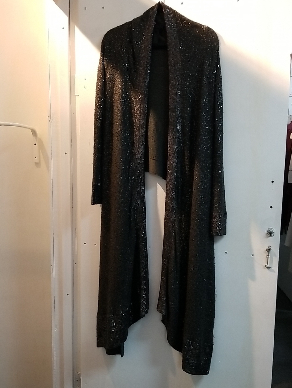 Donna Karan Black Sequin Draped Open Cardigan